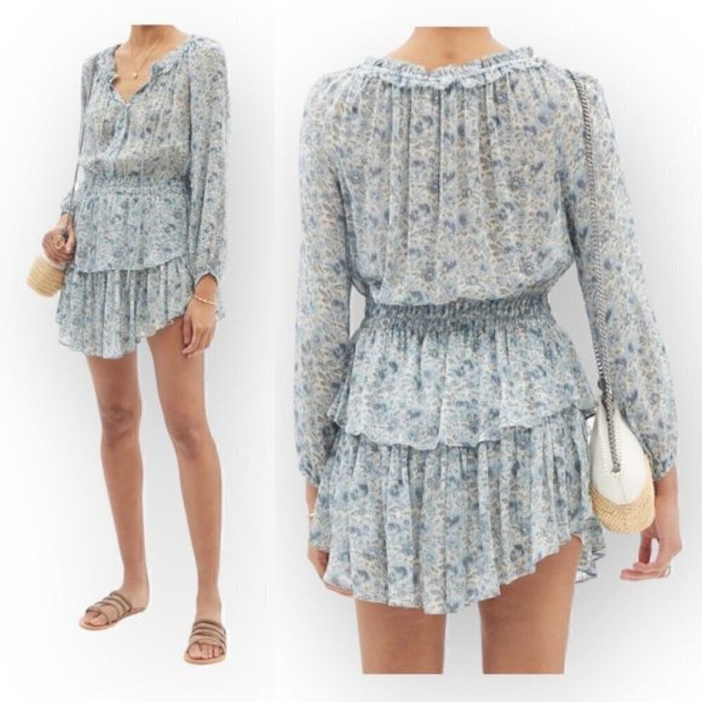 LoveShackFancy Popover‎ Mini Floral Dress in Ocean Breeze  Size P, NWT - Picture 2 of 15